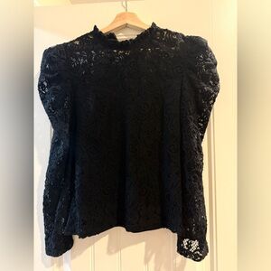 Aqua Black Lace Long-Sleeve Blouse